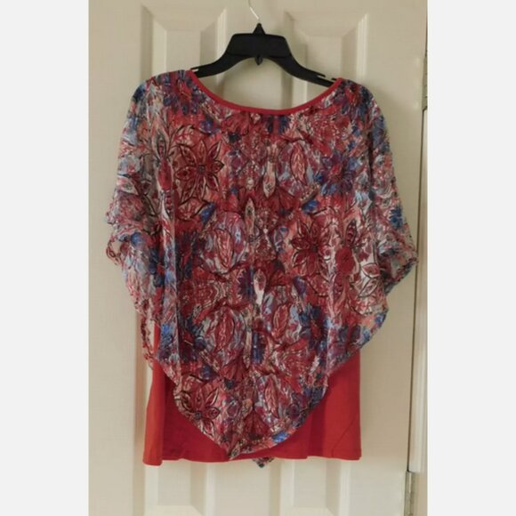 Zac &Rachel Top Draped Sleeveless Lace Layered Red PXL NEW - Picture 4 of 5